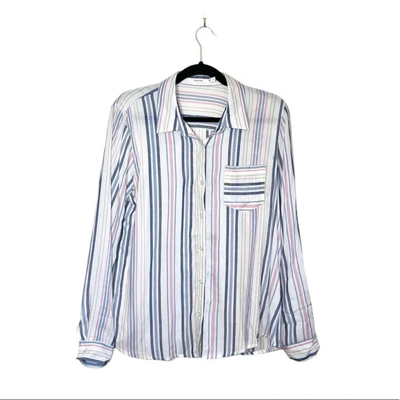 Maurices White & Multicolor Pastel Striped Button Down Shirt Large Women’s - Picture 12 of 12